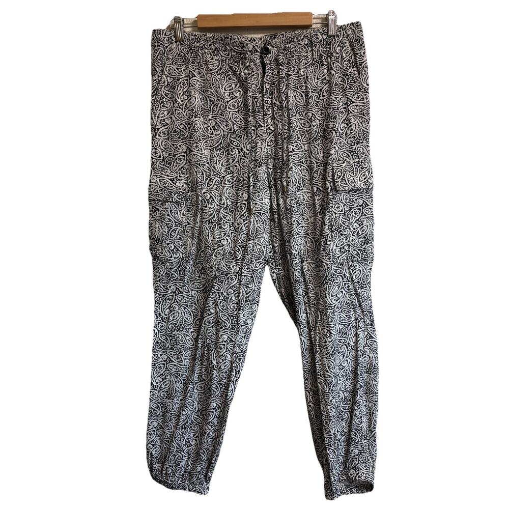 Lauren Ralph Lauren Size 12 Pants Black White Tie Waist Loungewear Resort Wear